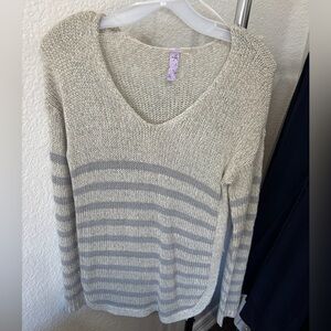 Alya Gray and Cream V-Neck Sweater